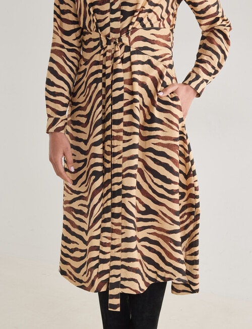 Whistle Long Sleeve Tie Waist Dress, Animal Natural & Black product photo View 05 L