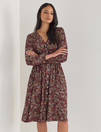 Whistle Ditsy Floral Tea Dress, Shorter Length, Black product photo