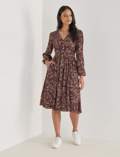 Whistle Ditsy Floral Tea Dress, Shorter Length, Black product photo View 03 L