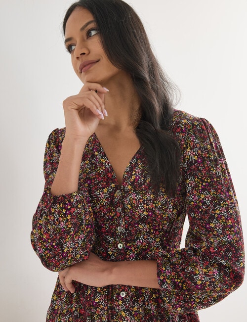 Whistle Ditsy Floral Tea Dress, Shorter Length, Black product photo View 04 L