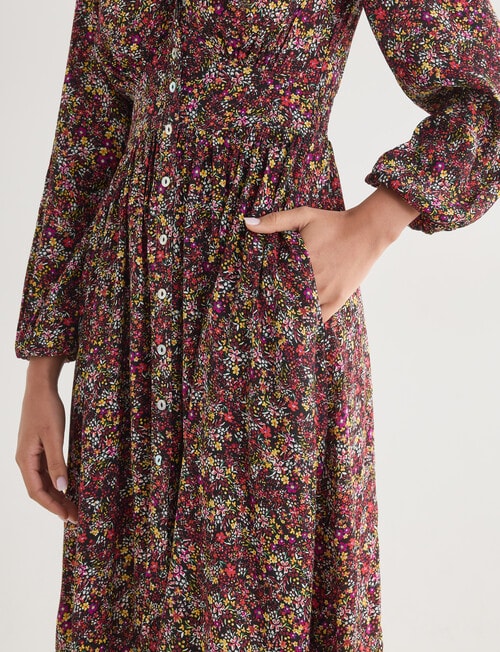 Whistle Ditsy Floral Tea Dress, Shorter Length, Black product photo View 05 L