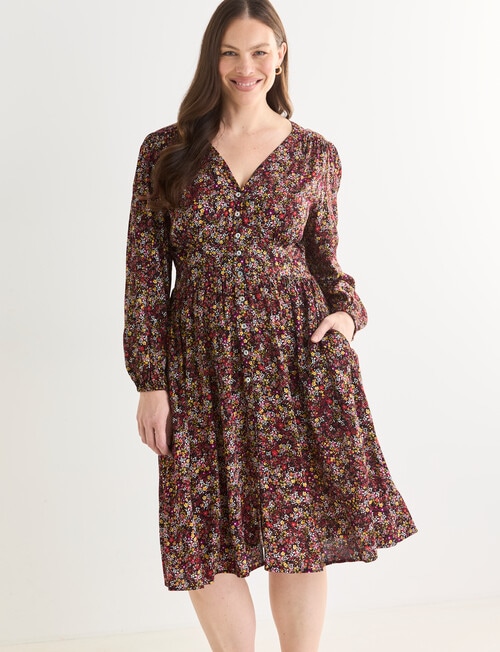 Whistle Ditsy Floral Tea Dress, Shorter Length, Floral Black product photo View 12 L