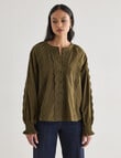 Whistle Broderie Trim Top, Khaki product photo