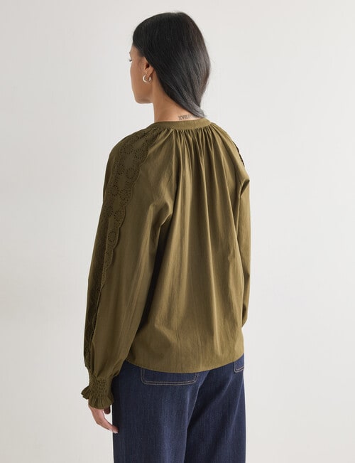 Whistle Broderie Trim Top, Khaki product photo View 02 L