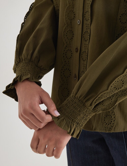 Whistle Broderie Trim Top, Khaki product photo View 05 L