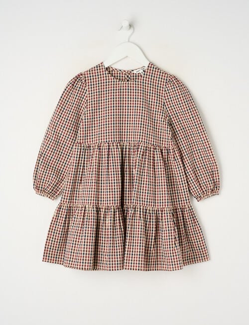 Mac & Ellie Long Sleeve Check Dress, Natural & Berry product photo