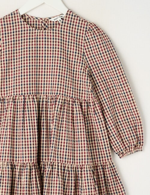 Mac & Ellie Long Sleeve Check Dress, Natural & Berry product photo View 02 L