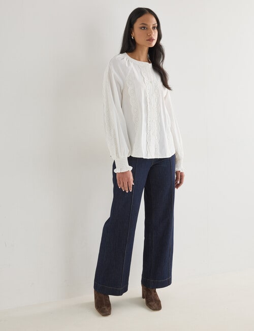 Whistle Broderie Trim Top, White product photo View 03 L