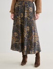 Whistle Crushed Satin Midi Skirt, Vintage Paisley product photo