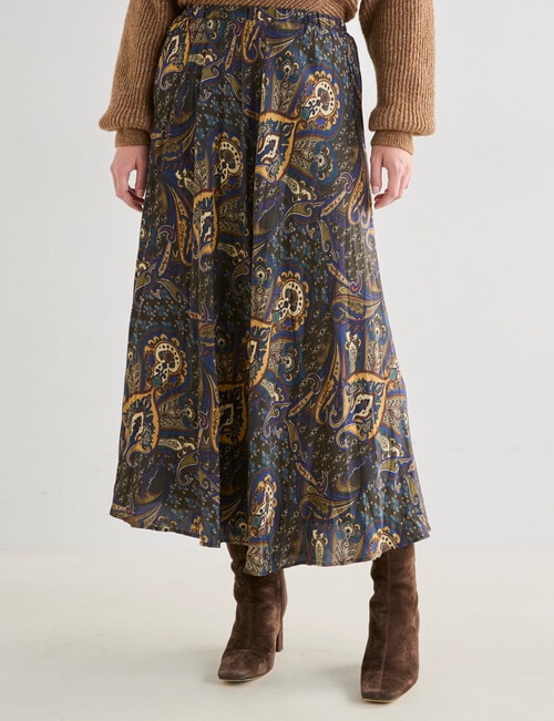 Whistle Crushed Satin Midi Skirt, Vintage Paisley product photo