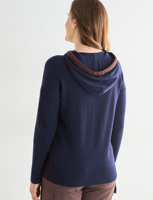 Line 7 Coaster Merino Hoodie, Navy & Cocoa Brown product photo View 02 L