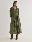 Whistle Long Sleeve V-Neck Dress, Olive Print product photo