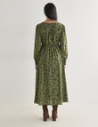 Whistle Long Sleeve V-Neck Dress, Olive Print product photo View 02 S