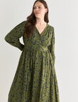 Whistle Long Sleeve V-Neck Dress, Olive Print product photo View 12 S