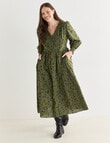Whistle Long Sleeve V-Neck Dress, Olive Print product photo View 13 S