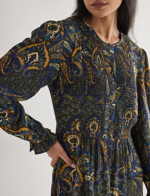 Whistle Long Sleeve Shirred Midi Dress, Vintage Paisley product photo View 04 L