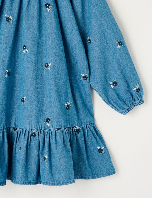 Mac & Ellie Long Sleeve Embroidery Floral Chambray Dress, Mid Blue product photo View 02 L
