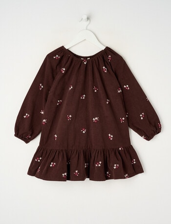 Mac & Ellie Long Sleeve Embroidery Floral Cord Dress, Chocolate product photo