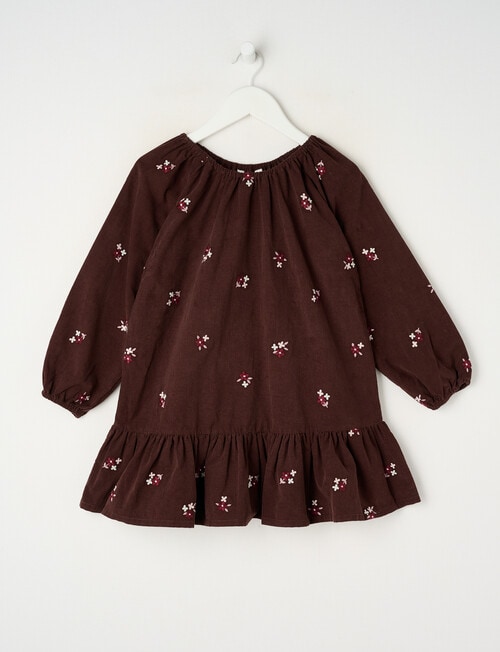 Mac & Ellie Long Sleeve Embroidery Floral Cord Dress, Chocolate product photo