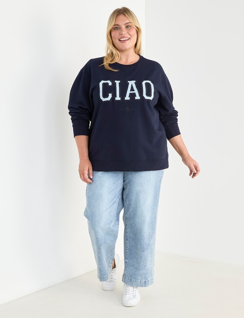 Denim Republic Curve Applique Crew Sweat, Navy product photo View 03 L
