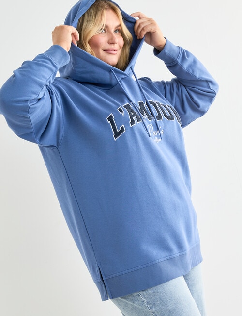 Denim Republic Curve L'Amour Applique Hoodie, Denim product photo