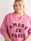 Denim Republic Curve Amour Paris Applique Crew Sweat, Rose Pink product photo