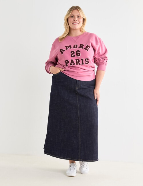 Denim Republic Curve Amour Paris Applique Crew Sweat, Rose Pink product photo View 03 L