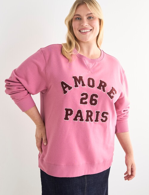 Denim Republic Curve Amour Paris Applique Crew Sweat, Rose Pink product photo View 05 L