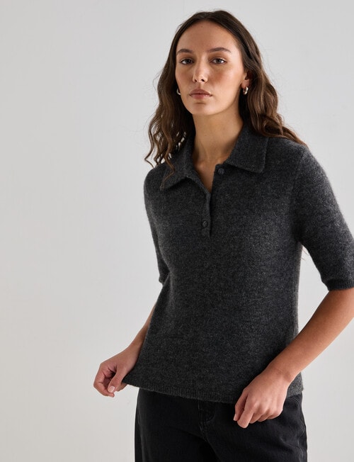 Mineral Polo Alpaca Blend Tee, Charcoal product photo View 06 L