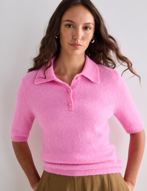 Mineral Polo Alpaca Blend Tee, Candy Pink product photo