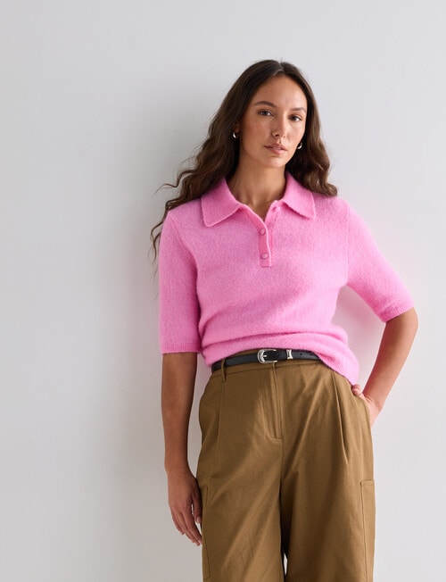 Mineral Polo Alpaca Blend Tee, Candy Pink product photo View 06 L