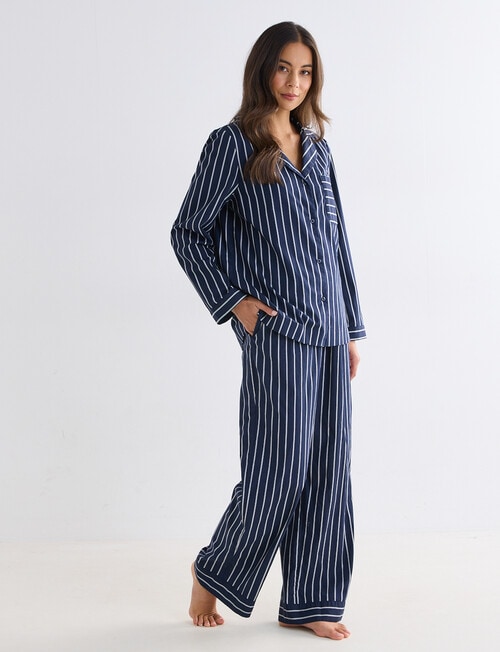 Whistle Sleep Long Sleeve Cotton PJ Set, Navy Stripe product photo