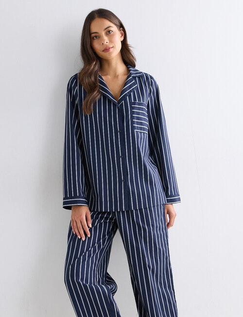 Whistle Sleep Long Sleeve Cotton PJ Set, Navy Stripe product photo View 03 L
