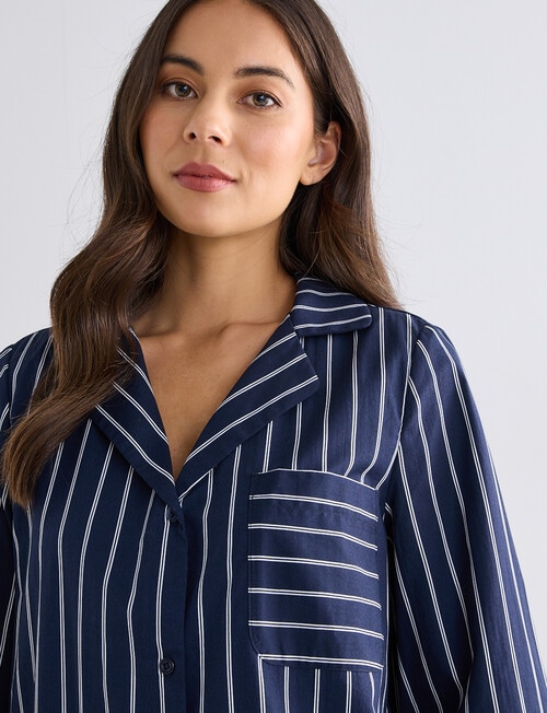 Whistle Sleep Long Sleeve Cotton PJ Set, Navy Stripe product photo View 04 L