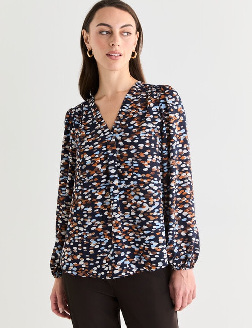 Oliver Black Abstract Spot V-Neck Top, Navy product photo View 05 L