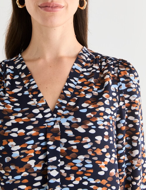 Oliver Black Abstract Spot V-Neck Top, Navy product photo View 06 L