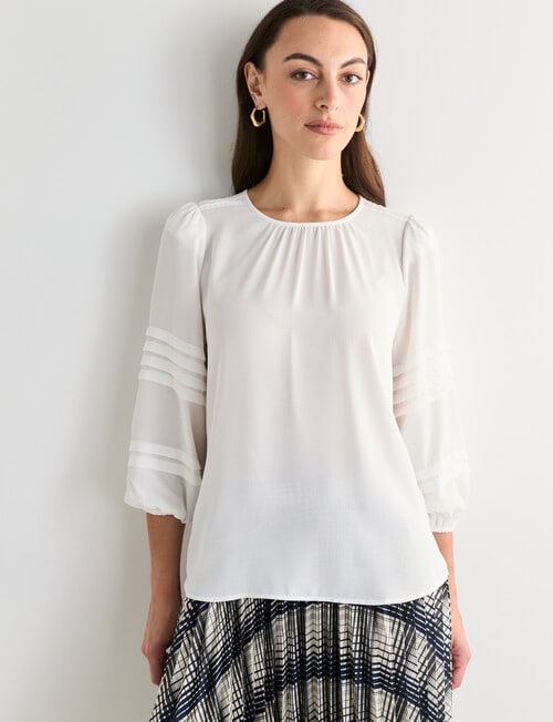 Oliver Black Three Quarter Sleeve Detail Top, Ivory product photo View 05 L