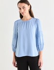Oliver Black Three Quarter Sleeve Detail Top, Light Blue product photo View 05 S