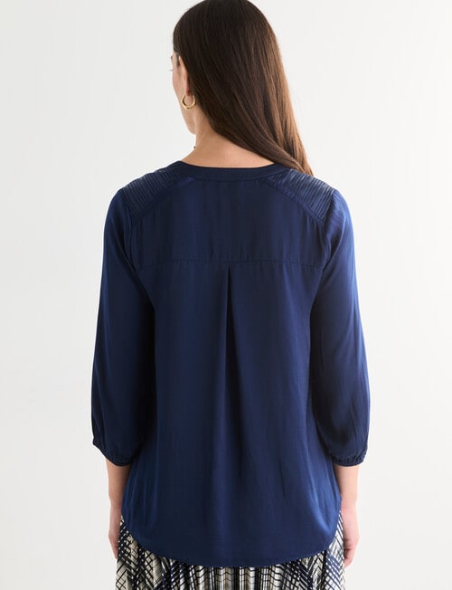 Oliver Black V-Neck Shirred Satin Top, Ink product photo View 02 L