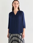 Oliver Black V-Neck Shirred Satin Top, Ink product photo View 05 S