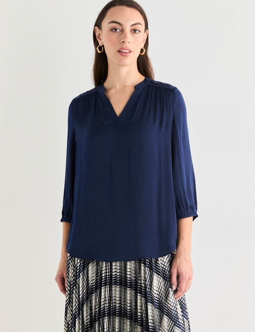 Oliver Black V-Neck Shirred Satin Top, Ink product photo View 05 L