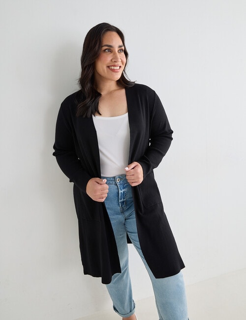 Studio Curve Longline Cardigan, Black product photo
