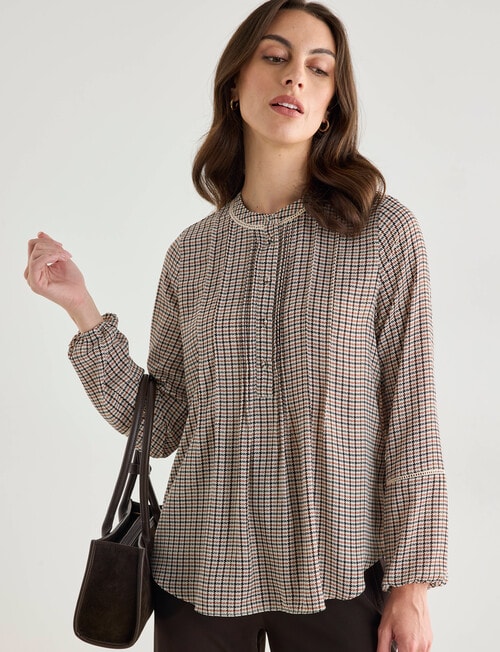 Oliver Black Ladder Trim Herringbone Shirt, Ivory Multi product photo