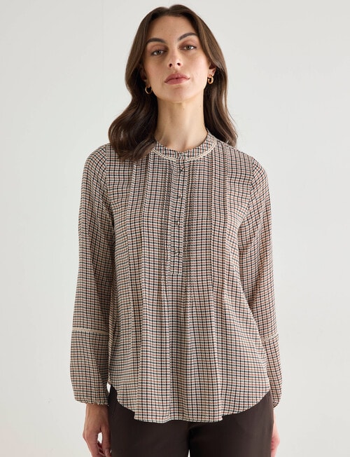 Oliver Black Ladder Trim Herringbone Shirt, Ivory Multi product photo View 04 L