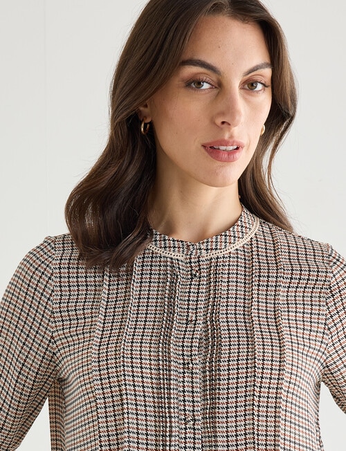 Oliver Black Ladder Trim Herringbone Shirt, Ivory Multi product photo View 05 L