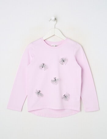Mac & Ellie Tulle Butterflies Long Sleeve Tee, Soft Lilac product photo
