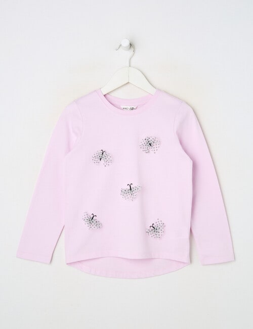 Mac & Ellie Tulle Butterflies Long Sleeve Tee, Soft Lilac product photo