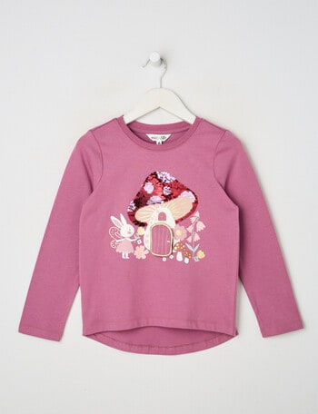 Mac & Ellie Woodland Bunny Long Sleeve Tee, Plum product photo