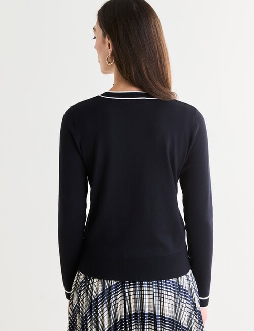 Oliver Black V-Neck Tipped Jumper, Navy product photo View 02 L