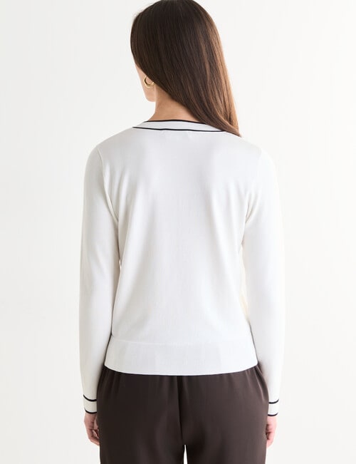 Oliver Black V-Neck Tipped Jumper, Ivory product photo View 02 L